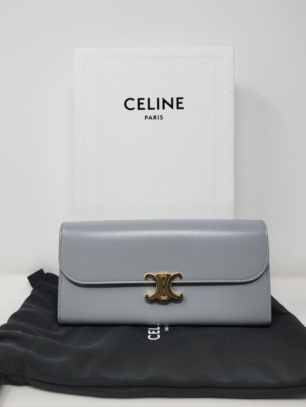 CELINE Large Triomphe Long Wallet in Shiny Calfskin